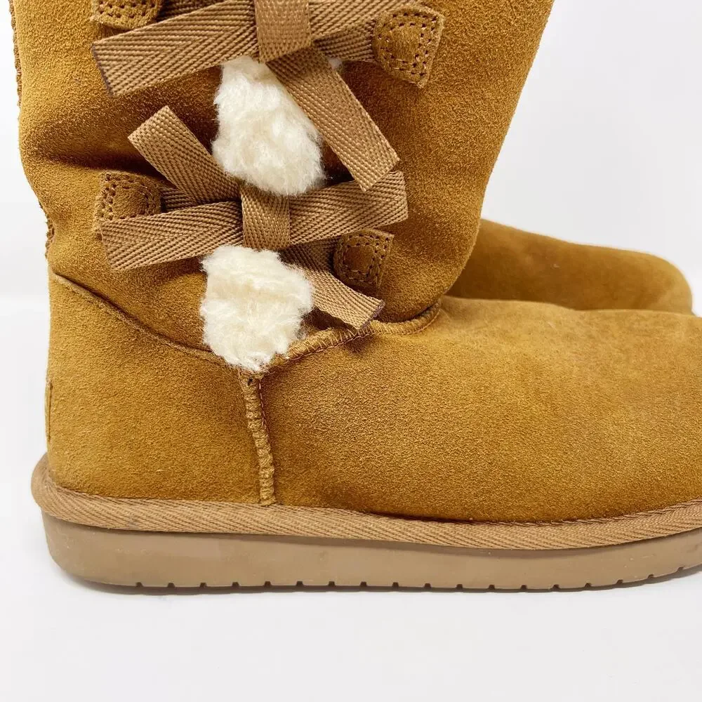 Koolaburra by UGG Suede Bow Tall Boots Tan Chestnut Victoria Womens Size 5 Cozy